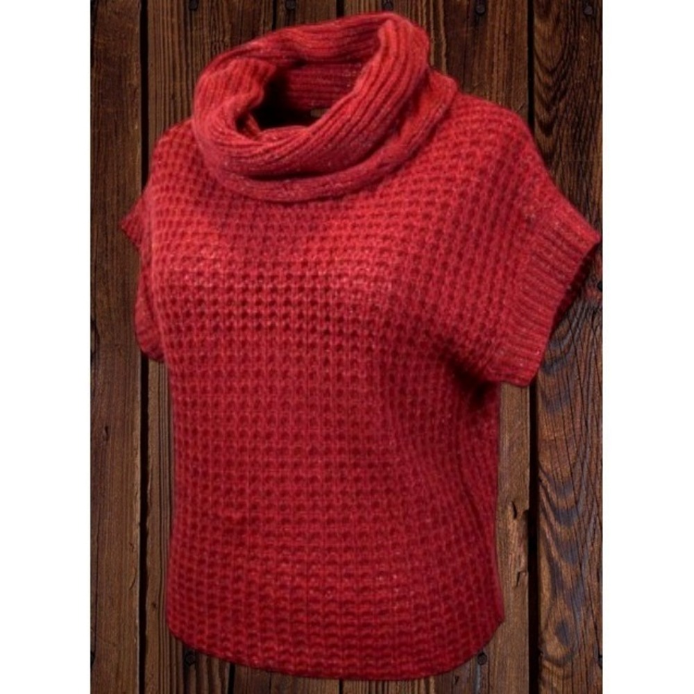 Vintage America Jeans Red Cowl Neck Short Sleeve Knit Sweater PM Chunky Sparkle